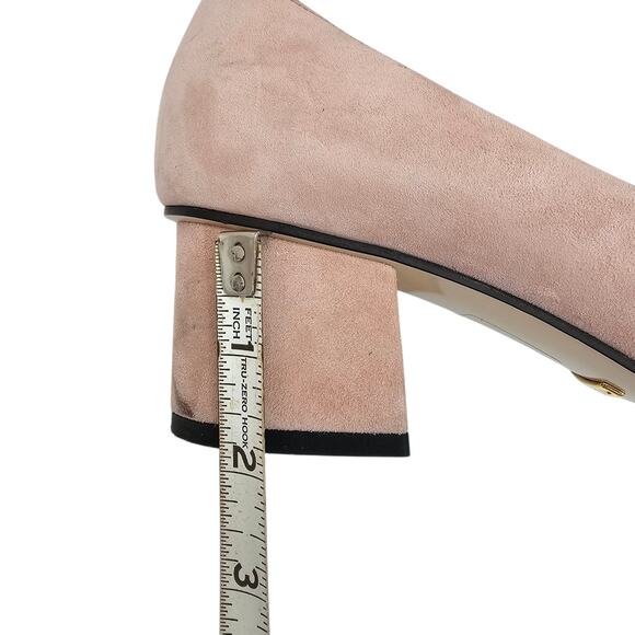 Gucci GG Marmont Fringe Block Heel Pump Pink Suede Square Toe Size 38.5 US 8.5 - Picture 11 of 12